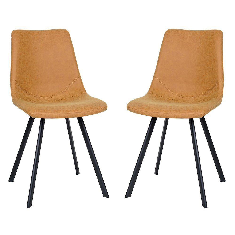 Set of two Markley Modern Leather Dining Chairs with metal legs, featuring sleek design and cushioned seats for contemporary dining rooms.