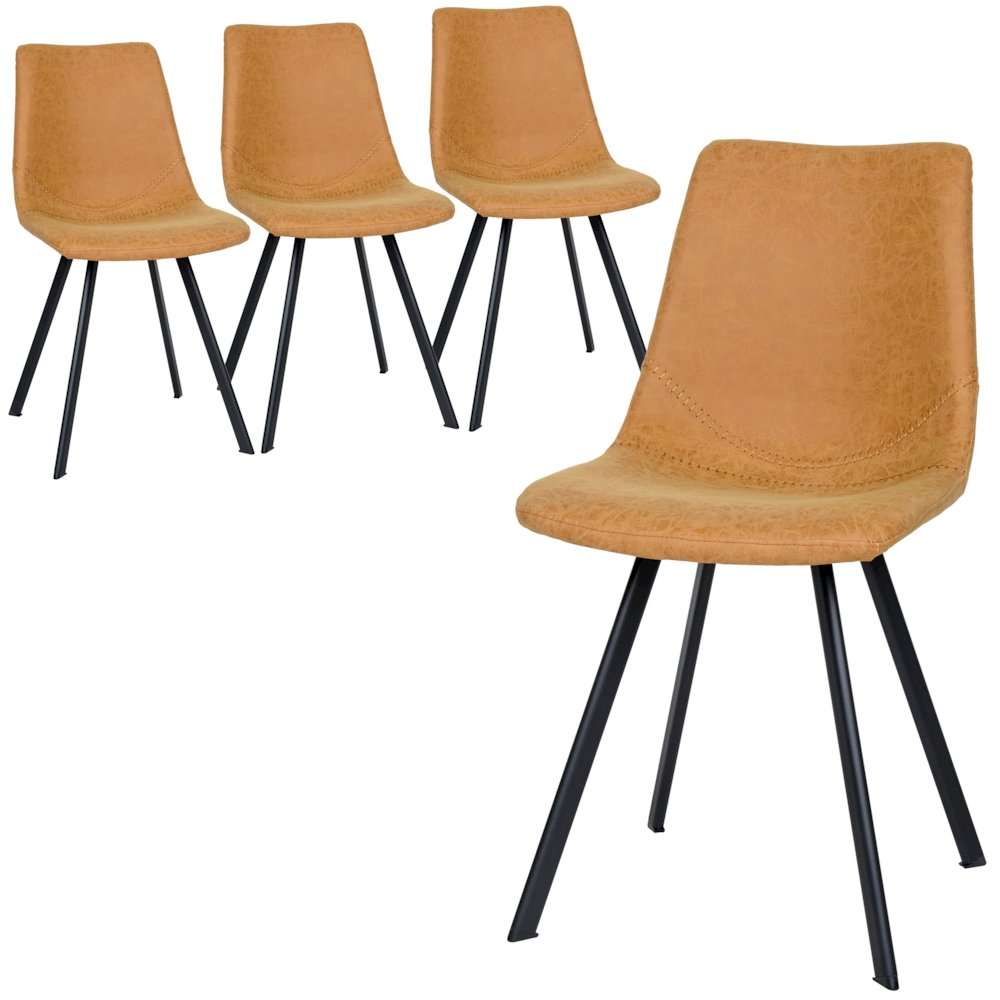 Set of four modern leather dining chairs by Start2Finish with metal legs, featuring sleek design and comfortable seating.