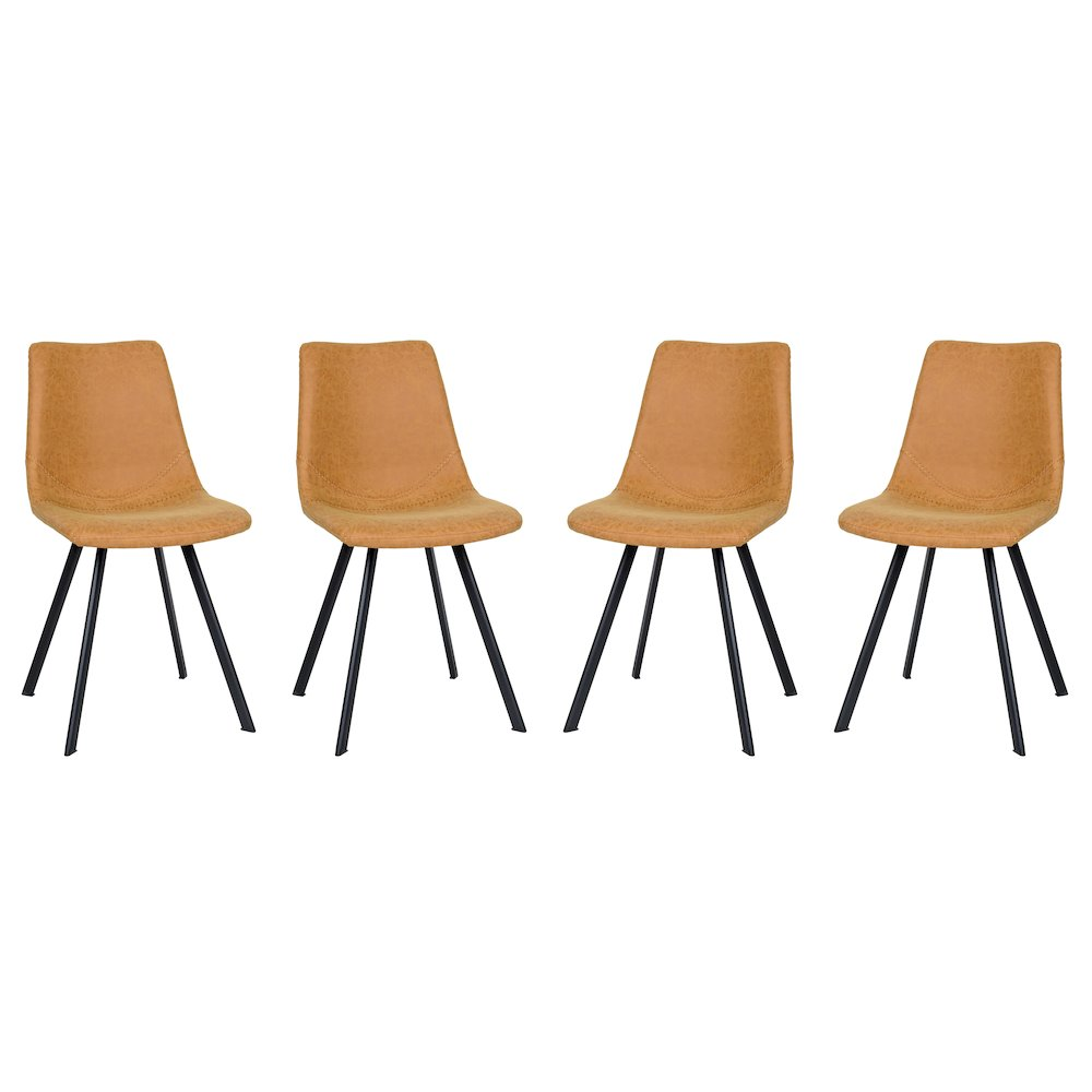Set of four Markley modern leather dining chairs with metal legs, featuring sleek design and cushioned seats for stylish dining rooms.