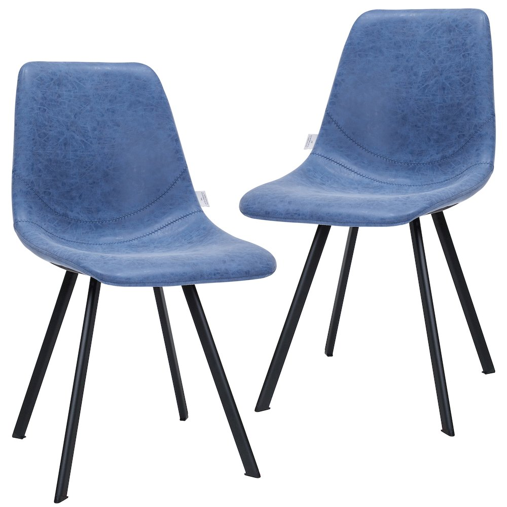Set of two Markley modern leather dining chairs with metal legs, featuring sleek design and cushioned seats for comfortable dining.