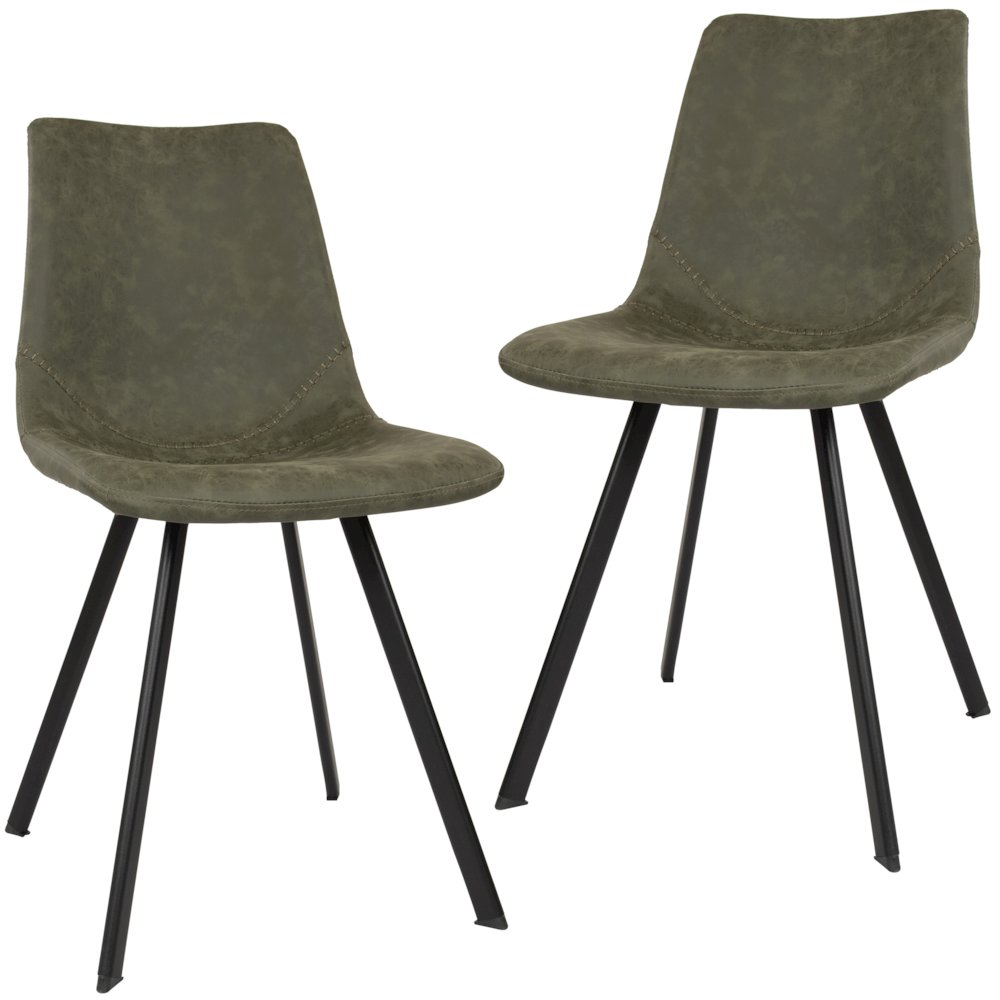 Set of two Markley modern leather dining chairs with metal legs, featuring sleek design and comfortable seating.