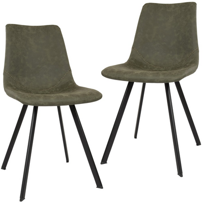 Set of two Markley modern leather dining chairs with metal legs, featuring sleek design and comfortable seating.