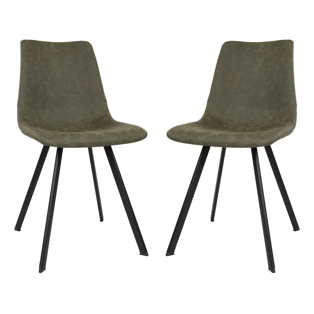 Set of two Markley modern leather dining chairs with metal legs, featuring sleek design and comfortable seating from Start2Finish.