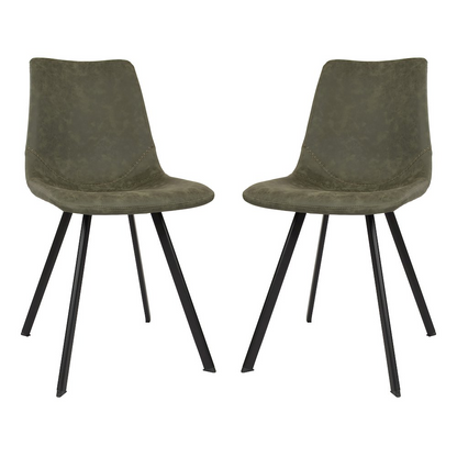 Set of two Markley modern leather dining chairs with metal legs, featuring sleek design and comfortable seating from Start2Finish.
