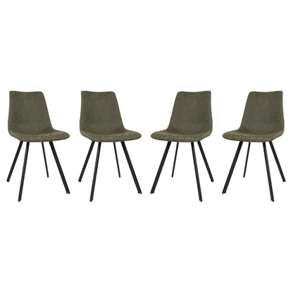 Set of four Markley modern leather dining chairs with metal legs, featuring sleek design and comfortable seats.