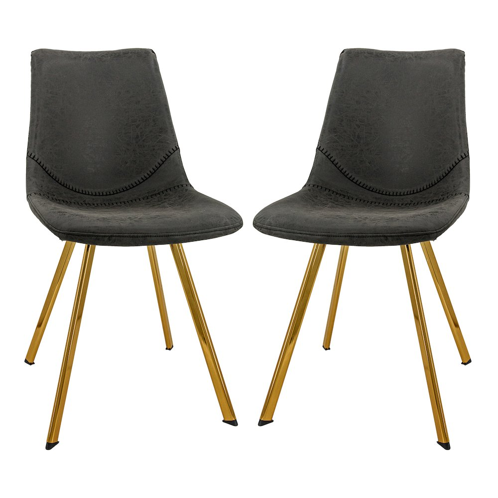Pair of Markley modern leather dining chairs with gold legs, stylish set of two for contemporary dining rooms.