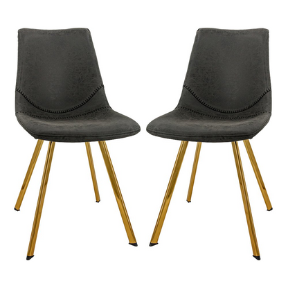 Pair of Markley modern leather dining chairs with gold legs, stylish set of two for contemporary dining rooms.