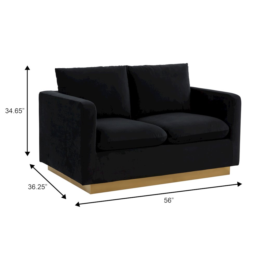 Start2Finish Nervo modern mid-century velvet loveseat with gold frame, upholstered fabric, and sleek design for stylish living spaces.