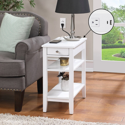 Start2Finish American Heritage end table with one drawer, charging station, and shelves, featuring a classic furniture design.