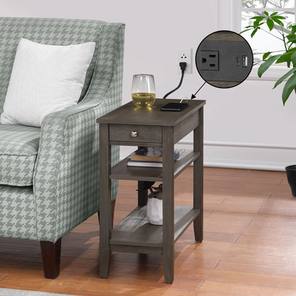 Start2Finish American Heritage chairside end table with one drawer, charging station, and shelves for convenient storage and charging.