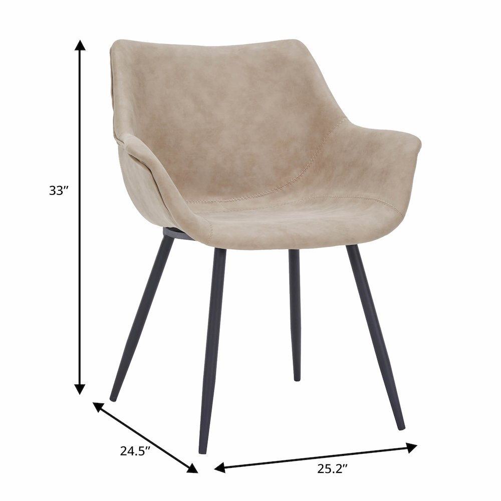 Modern leather dining arm chair in taupe with sleek design, featuring padded armrests and a sturdy wooden frame by Start2Finish.
