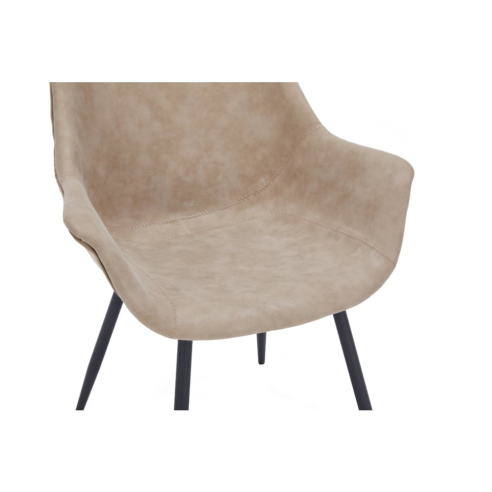 Set of two Markley Modern Leather Dining Arm Chairs in taupe with sleek armrests and contemporary design from Start2Finish.