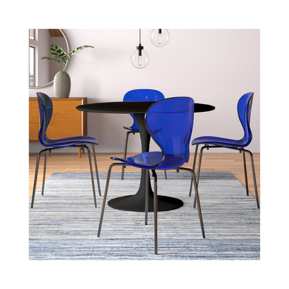 Black MDF 5-piece round dining set with matching chairs and table, modern style for kitchen or dining room.