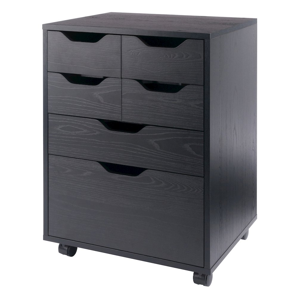 Black Start2Finish Norfolk 4 Bins and 2 Drawer Mobile Cabinet with sturdy metal frame and smooth sliding drawers.