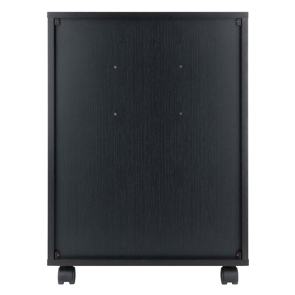 Start2Finish Norfolk 4 Bins and 2 Drawer Mobile Cabinet in black finish, featuring a compact furniture design with storage compartments.