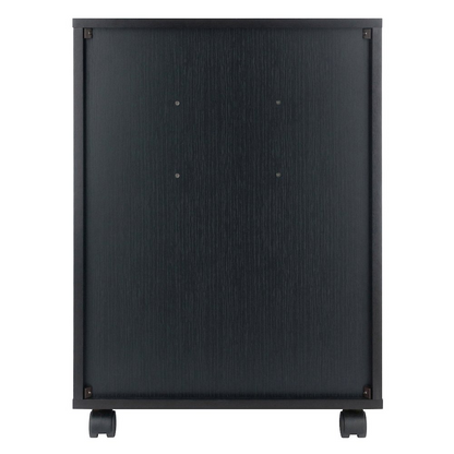 Start2Finish Norfolk 4 Bins and 2 Drawer Mobile Cabinet in black finish, featuring a compact furniture design with storage compartments.