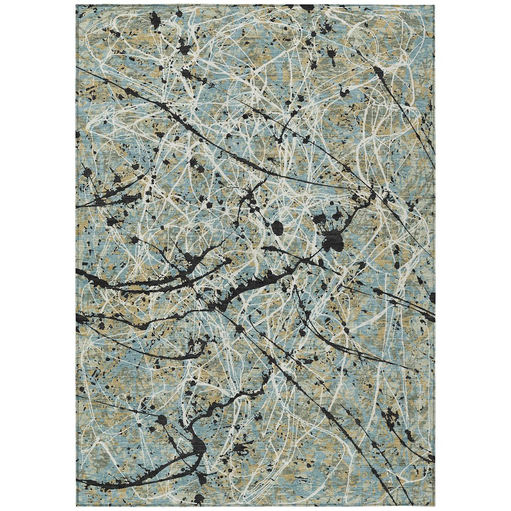 Start2Finish teal indoor/outdoor Chantille 8x10 rug, machine washable, with intricate pattern and soft texture, suitable for any space.