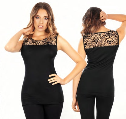 Back view of Byzantium Hemera EGI Exclusive Merino Wool Blend Tank Top with Tulle, showcasing the stylish design and fabric details.