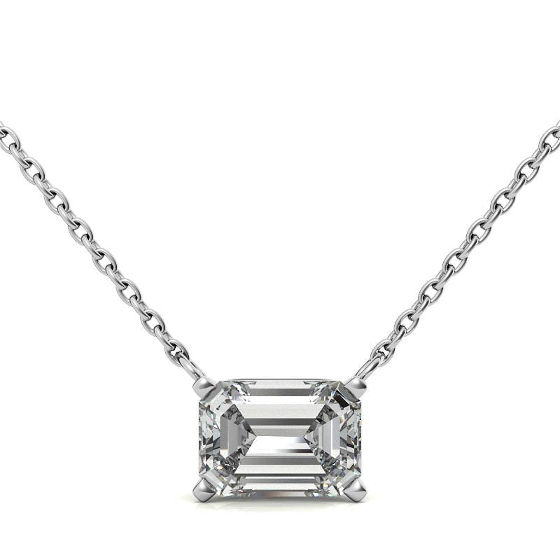 Lab-grown emerald-cut diamond solitaire pendant from Start2Finish in 14K white or yellow gold, featuring a 2.00 CTW AGI certified diamond.