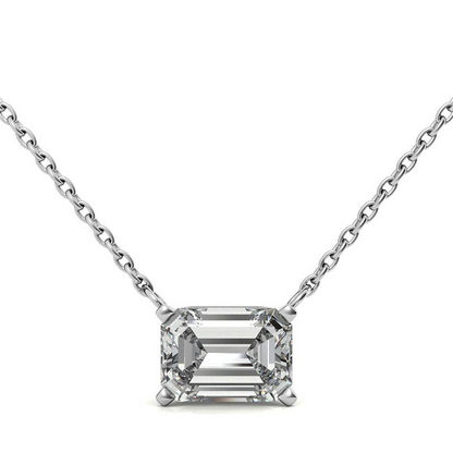 Lab-grown emerald-cut diamond solitaire pendant from Start2Finish in 14K white or yellow gold, featuring a 2.00 CTW AGI certified diamond.