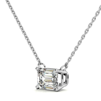 Lab-grown emerald-cut diamond solitaire pendant with 2.00 CTW in 14K white or yellow gold featuring AGI certification.