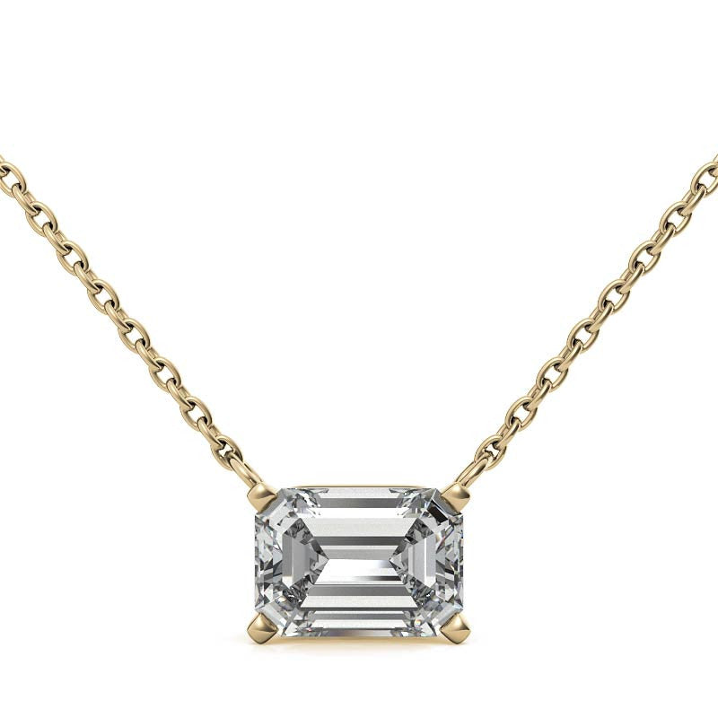 Lab-grown emerald-cut diamond solitaire pendant featuring a 2.00 CTW AGI certified diamond in 14K white or yellow gold.