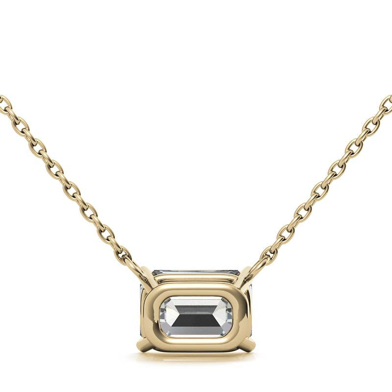 Lab-grown emerald-cut diamond solitaire pendant with 2.00 CTW in 14K white or yellow gold, featuring AGI certification.