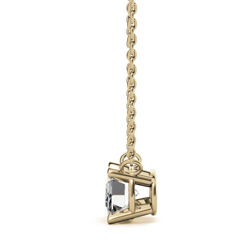 Start2Finish 2.00 CTW lab-grown emerald-cut diamond solitaire pendant in 14K white or yellow gold, showcasing the elegant jewelry piece.