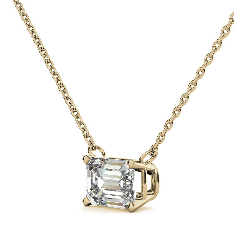 Lab-grown emerald-cut diamond solitaire pendant with 2.00 CTW in 14K white or yellow gold, featuring a sleek, elegant design.