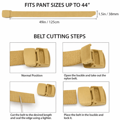 Black Lavender XGear tactical adjustable nylon belt with plastic buckle, featuring a close-up of the belt strap and buckle details.
