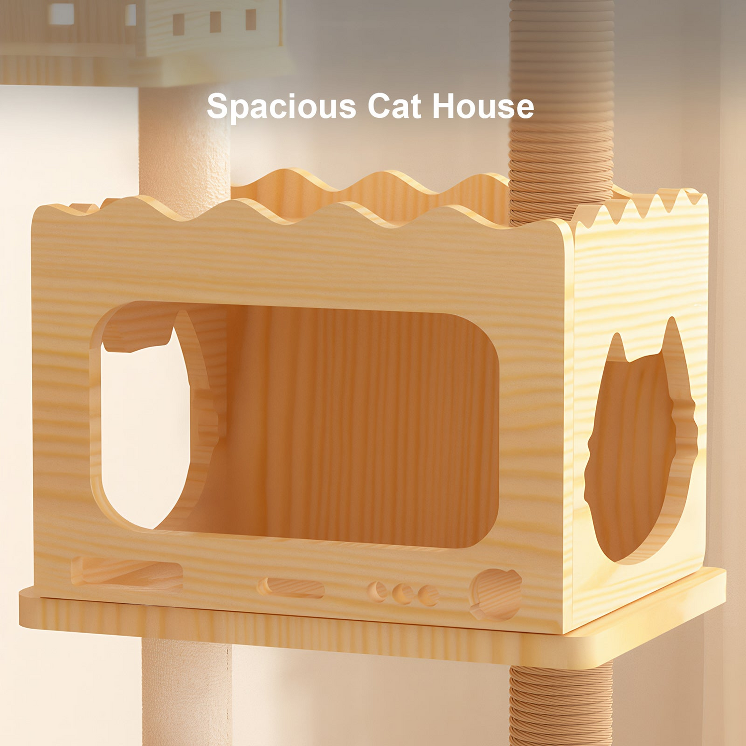 Modern 66.9-inch wood cat tree tower with multi-level platforms, sisal scratching posts, acrylic hammock, and top perch for indoor cats.