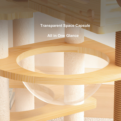 Start2Finish 66.9-inch modern wood cat tree with multi-level condos, sisal scratching posts, acrylic hammock, and top perch for indoor cats