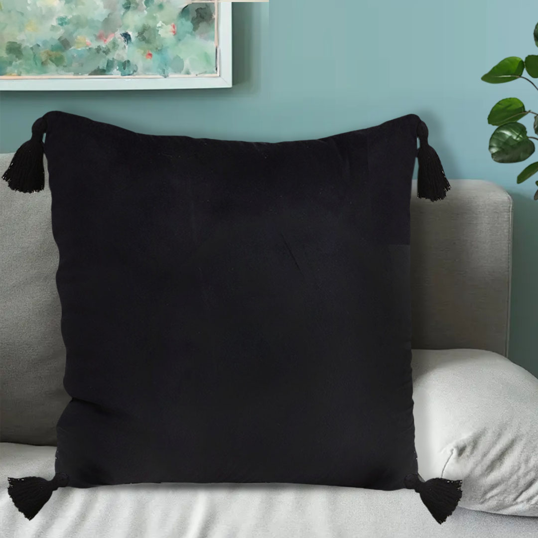 Black vintage butterfly tassel throw pillow from SOGA, featuring decorative tassels and intricate butterfly design for home decor.