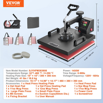 Start2Finish VEVOR 8-in-1 15x15 inch heat press machine with swing-away design, used for sublimation, vinyl, and heat transfer projects.