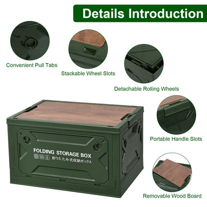 Pear Daisy folding storage bin, collapsible and stackable organizer box for camping and home use, in neutral fabric with handles.