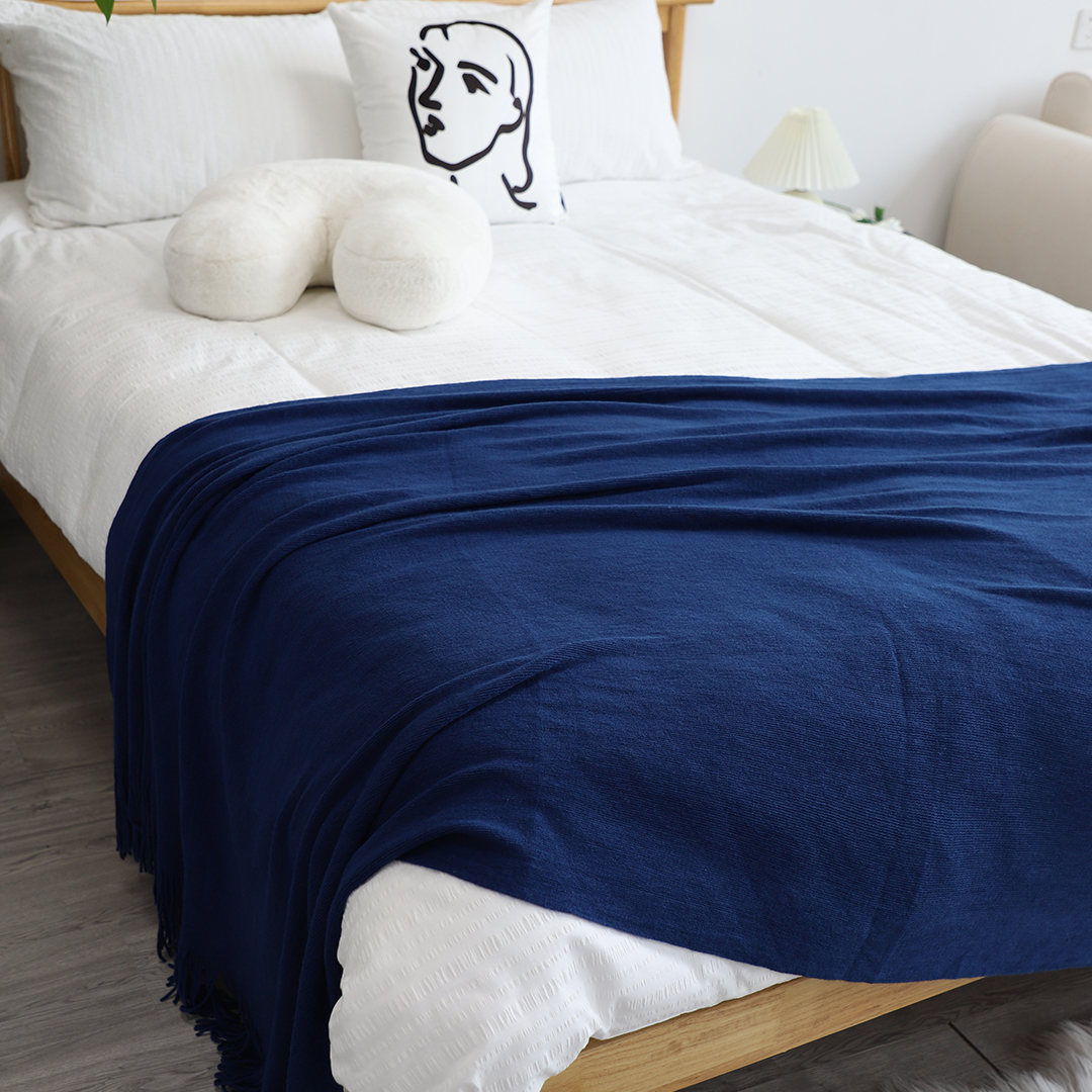 Royal blue acrylic throw blanket by Start2Finish, soft and cozy home accessory with a plush texture.