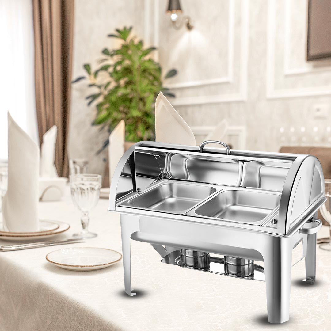 Start2Finish SOGA 4X 1.19-gallon chafing dish with dual tray top, ideal for home food serving and buffet setups.