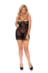 Black mesh and crochet lace babydoll lingerie by Brown Sooty featuring underwire demi cups and a strappy front design.