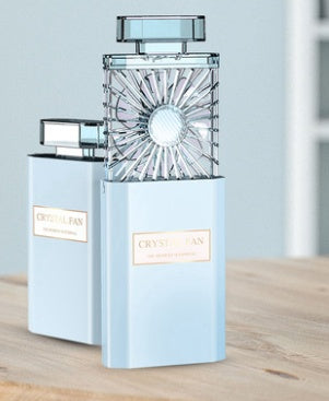 Carmine Juneberry portable perfume fan, USB rechargeable fragrance diffuser with sleek bodycare design and compact size.