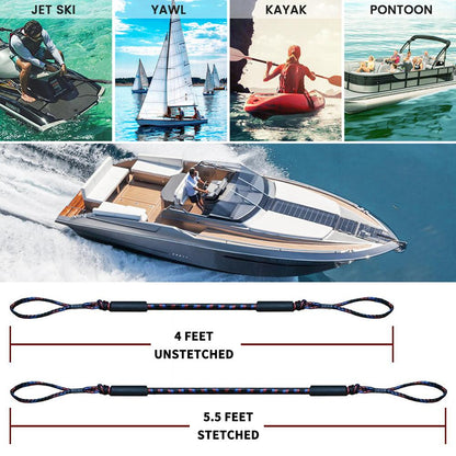 Pink Iolaus 2-piece bungee dock lines for marine mooring, ideal for pontoon and kayak mooring, sturdy outdoor sports and boating rope