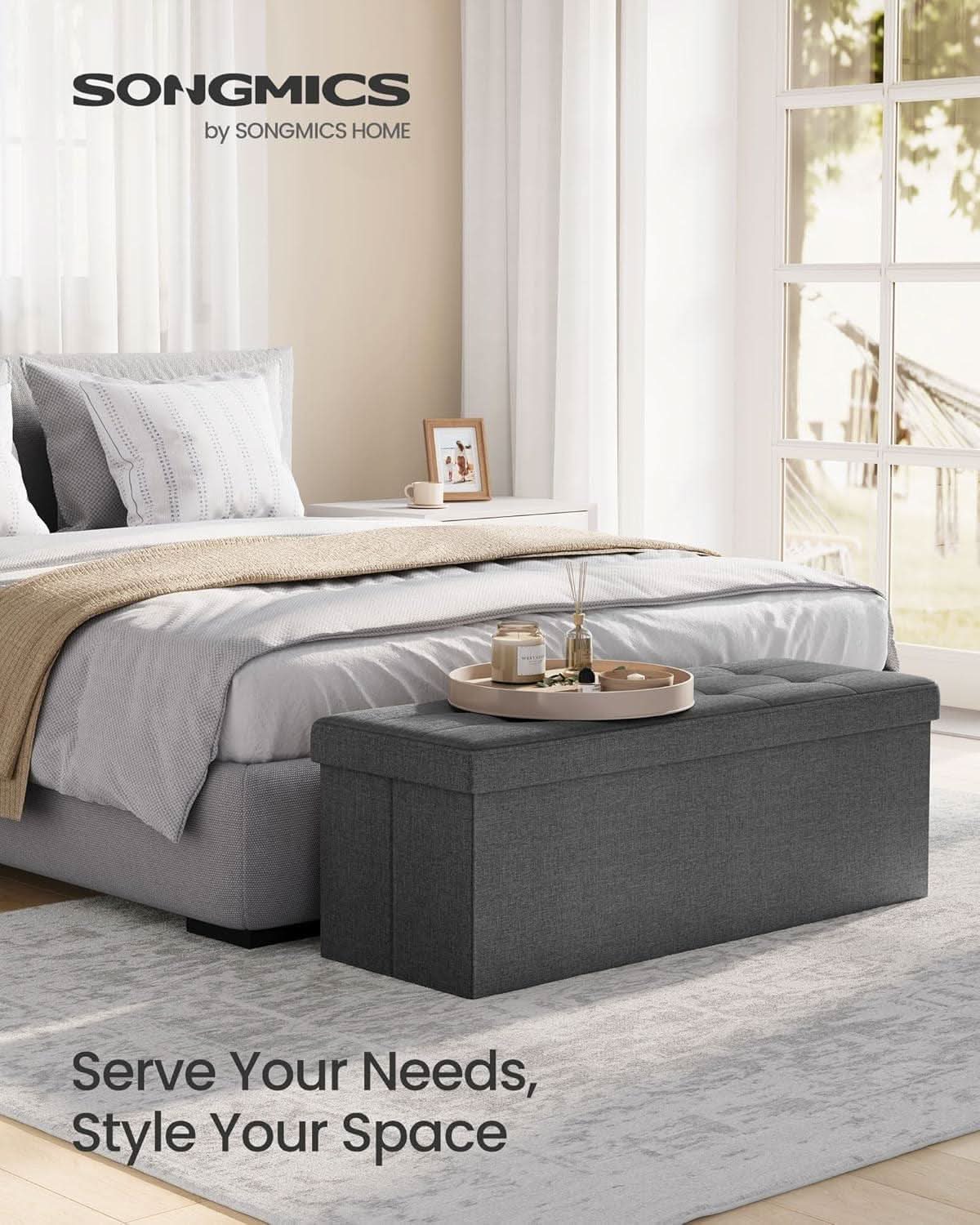 43-Inch Folding-Storage Ottoman Bench Dark Gray Matte
