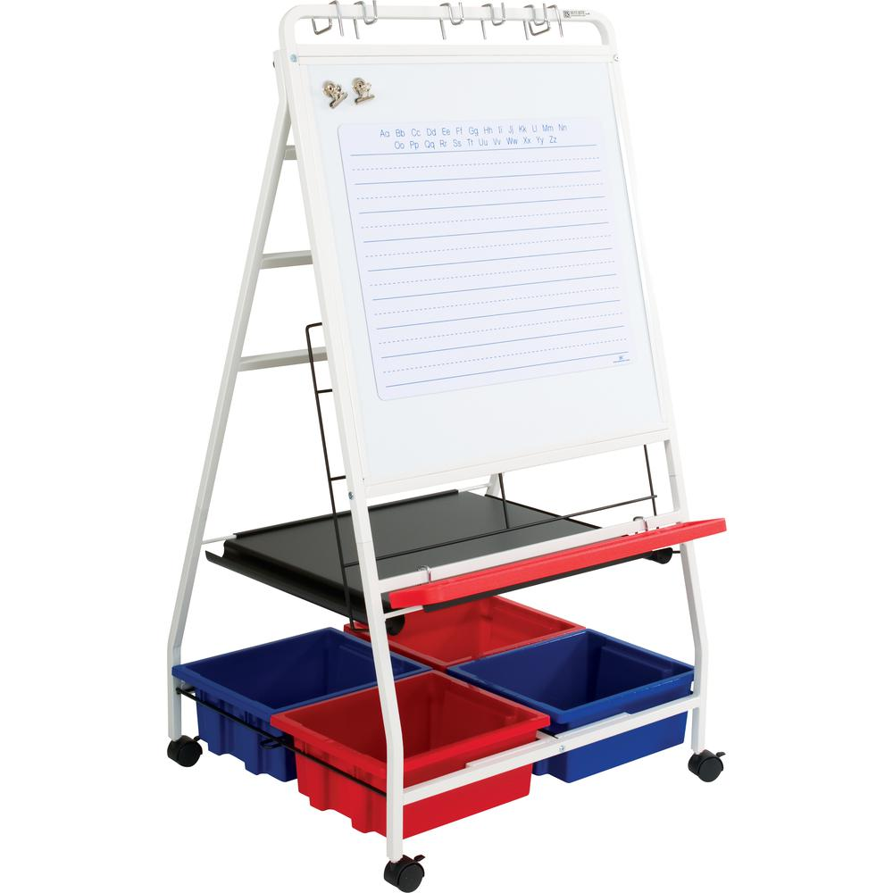 Set of four blue NPS® 800 Series lightweight plastic folding chairs by Start2Finish, shown folded and unfolded for seating.
