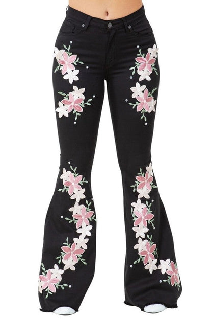 Jade Icarus Angela bell bottom jeans with 34-inch inseam, featuring classic denim fabric, high waist, and flared leg style.