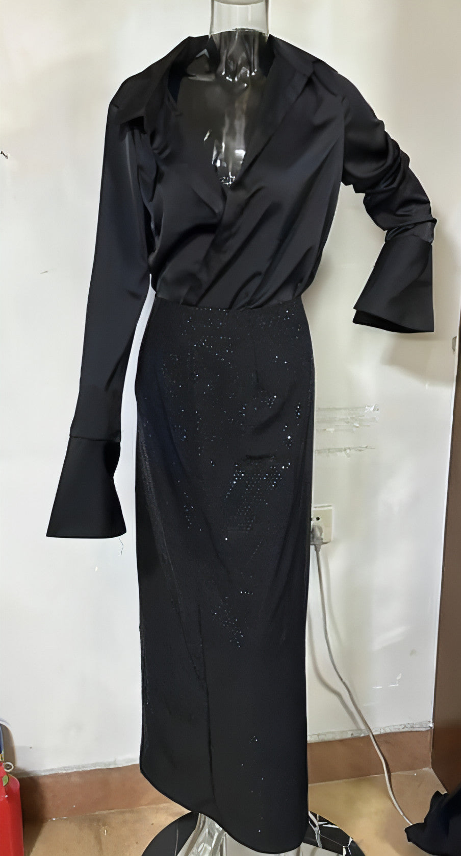 Heavy Industry Hot Diamond Split Wrap Hip Skirt Set by Carmine Juneberry, featuring a stylish dress with a bold diamond design and split detail.