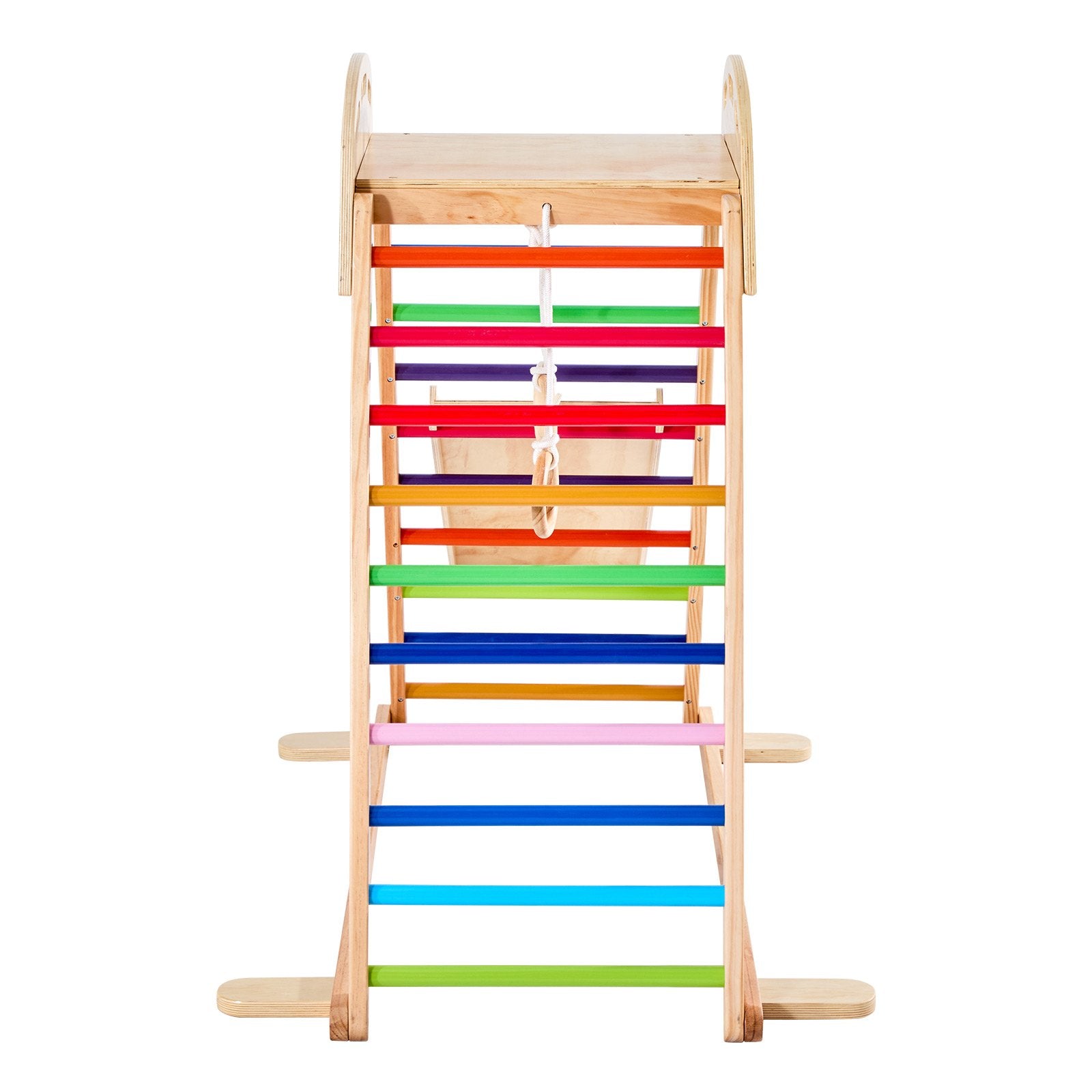 Pear Daisy 4-in-1 wooden indoor playground jungle gym with climbing areas, slides, and play features for kids.