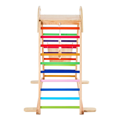 Pear Daisy 4-in-1 wooden indoor playground jungle gym with climbing areas, slides, and play features for kids.