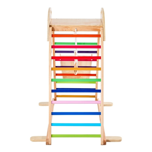 Pear Daisy 4-in-1 wooden indoor playground jungle gym with slides, climbing areas, and play features for kids.