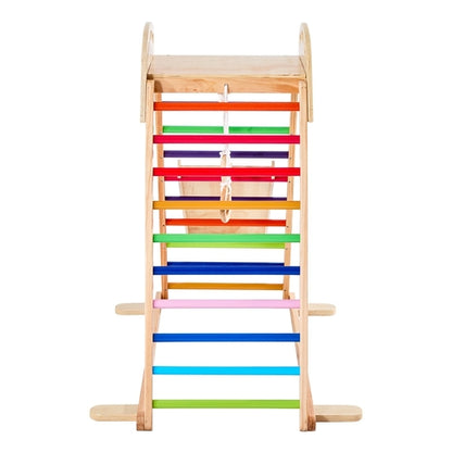 Pear Daisy 4-in-1 wooden indoor playground jungle gym with slides, climbing areas, and play features for kids.