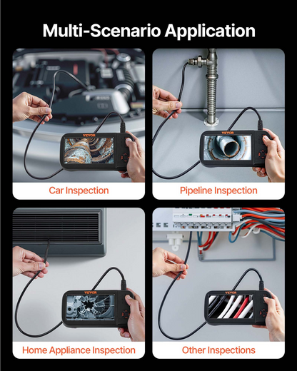 Start2Finish VEVOR Borescope Camera with triple lenses, 4.5-inch screen, 1080P, 10 LEDs, waterproof, 16.5ft cable for inspection.