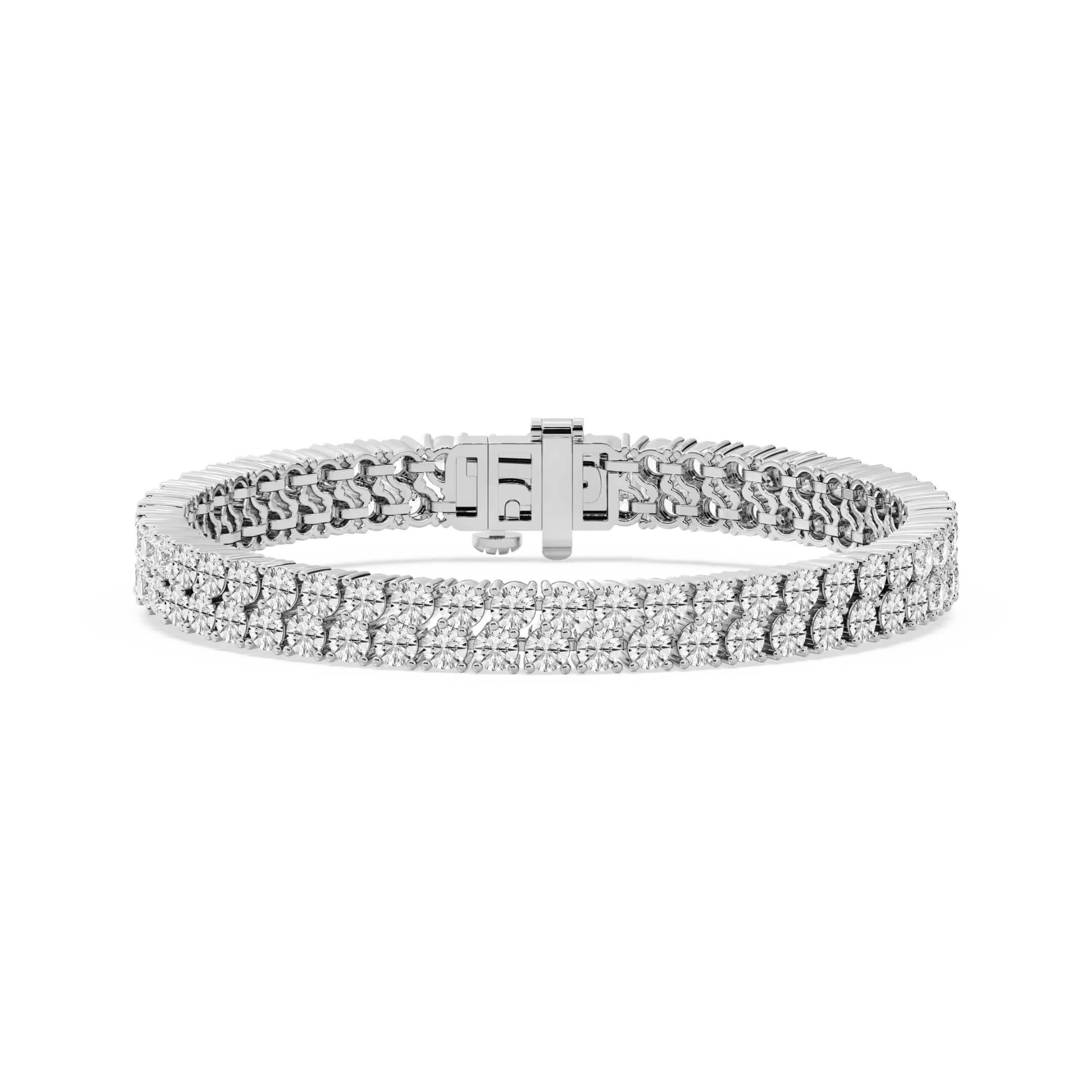 AGI Certified 10 CTW round lab-grown diamond double row tennis bracelet in 14k white gold over sterling silver, showcasing sparkling gemstones.